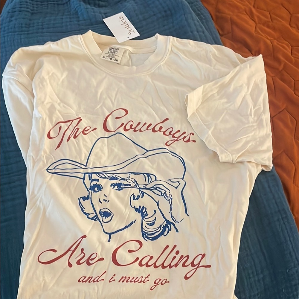 White Graphic Tee with Red and Blue Print
